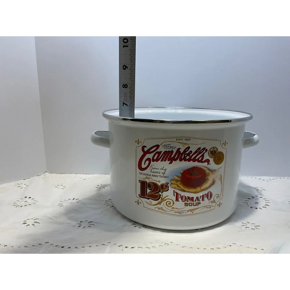 Campbells Soup Enamelware Set Stockpot Saucepan Mugs Ladle Vintage Style 5pc